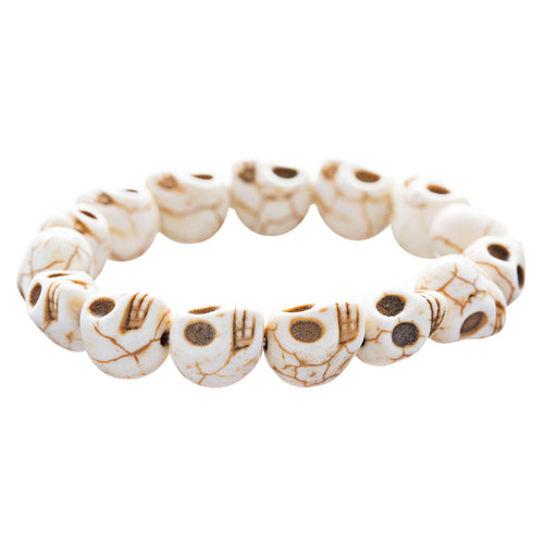 Halloween Costume Jewelry Skull Charms Design Stretch Bracelet Creme Nature
