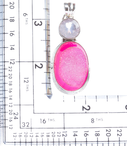 925 Sterling Silver Natural Gemstones Agate Druzy Pendant FJSVP2093