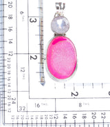 925 Sterling Silver Natural Gemstones Agate Druzy Pendant FJSVP2093