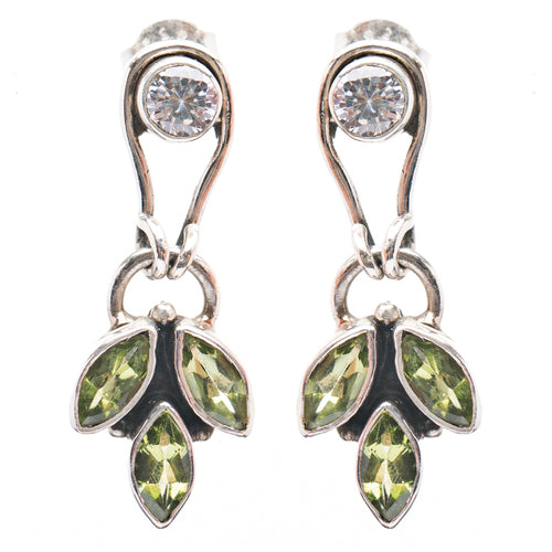925 Sterling Silver Gemstones Natural Peridot Topaz Dangle Earrings FJSE2191