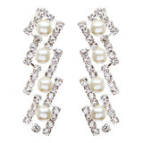 Bridal Wedding Jewelry Crystal Rhinestone Elegant Pearl Drops Necklace J521 SLV