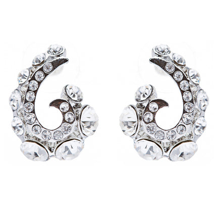 Wave Hook Design Crystal Rhinestone Stud Earring Silver - Accessoriesforever