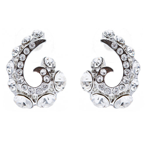 Wave Hook Design Crystal Rhinestone Stud Earring Silver