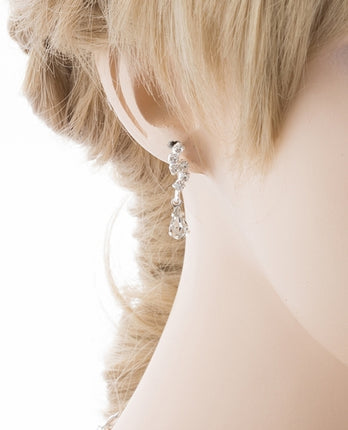 Bridal Wedding Jewelry Set Crystal Rhinestone Simple Teardrop Necklace Silver - Accessoriesforever