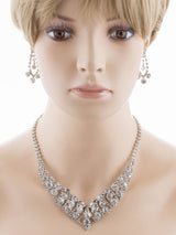Bridal Wedding Jewelry Set Crystal Rhinestone Bubbly V Drop Necklace