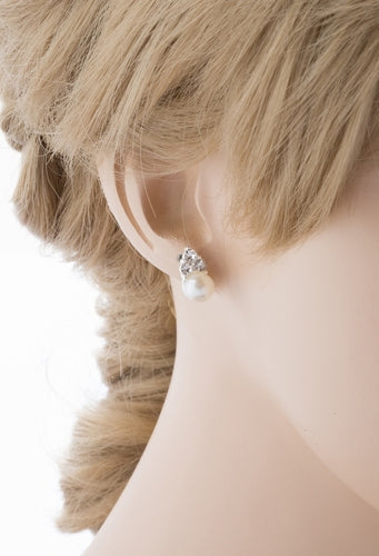 Bridal Wedding Jewelry Set Crystal Rhinestone Pearl Simple Design Silver White