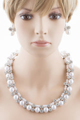 Bridal Wedding Jewelry Crystal Rhinestone Elegant Faux Pearl Necklace J543 White