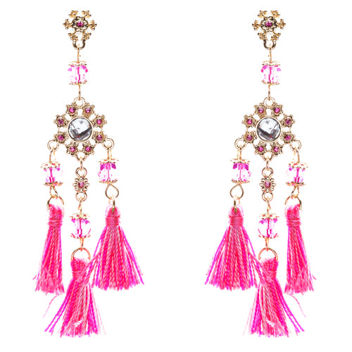 Unconventional Design Crystal Rhinestone Fun Tasseled Dangle Earrings E811 Pink