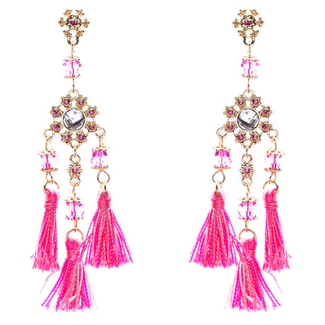 Unconventional Design Crystal Rhinestone Fun Tasseled Dangle Earrings E811 Pink