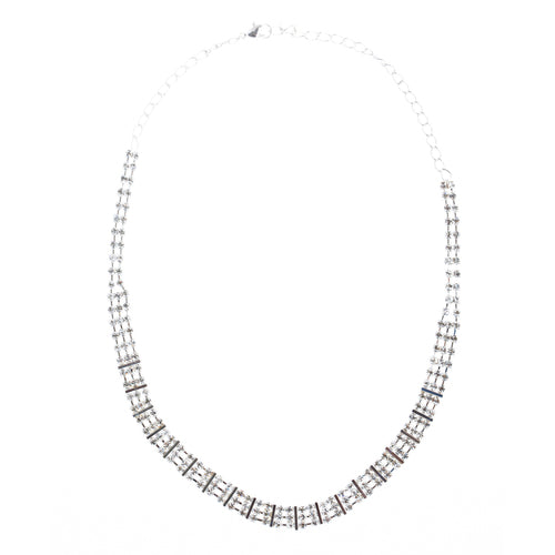 Bridal Wedding Jewelry Crystal Rhinestone Dynamic Contour Necklace J490 Silver