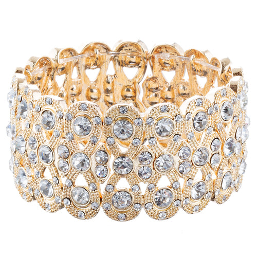Bridal Wedding Jewelry Crystal Rhinestone Sparkle Stretch Bracelet B514 Gold