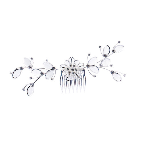Bridal Wedding Jewelry Crystal Rhinestone Mesh Floral Leaf Drape Hair Comb Pin