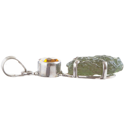 925 Sterling Silver Natural Gemstones Moldavite Topaz Pendant FJSVP2099 - Accessoriesforever