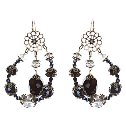 Bold Fashion Unique Beaded Charms In Tear Drop Statement Earrings E854 Black