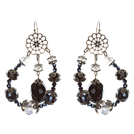 Bold Fashion Unique Beaded Charms In Tear Drop Statement Earrings E854 Black