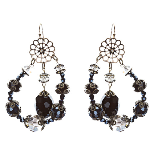 Bold Fashion Unique Beaded Charms In Tear Drop Statement Earrings E854 Black