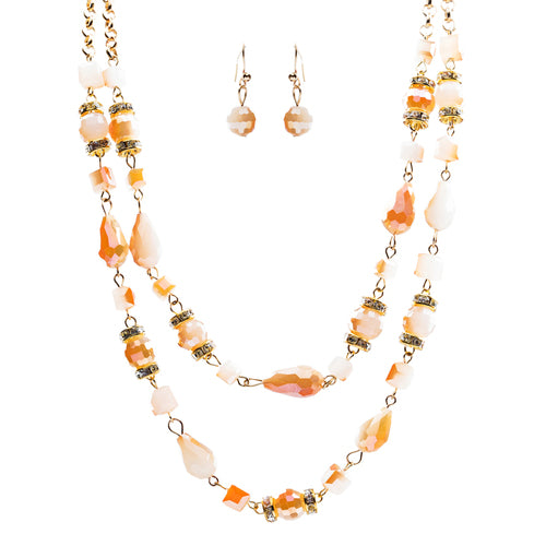 Beautiful Fashion Beads Double Layered Design Statement Necklace Set Pink