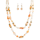 Beautiful Fashion Beads Double Layered Design Statement Necklace Set Pink
