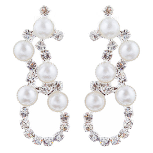 Bridal Wedding Jewelry Set Crystal Rhinestone Pearl Exquisite Design Silver - Accessoriesforever