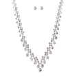Bridal Wedding Jewelry Crystal Rhinestone Chic V Drop Necklace Set J687 Silver