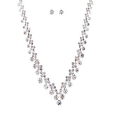 Bridal Wedding Jewelry Crystal Rhinestone Chic V Drop Necklace Set J687 Silver