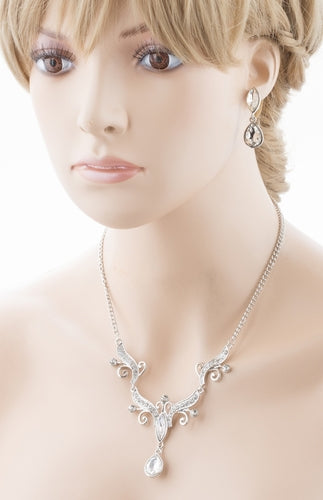 Bridal Wedding Jewelry Crystal Rhinestone Dazzling Tear Drop Necklace J570Silver