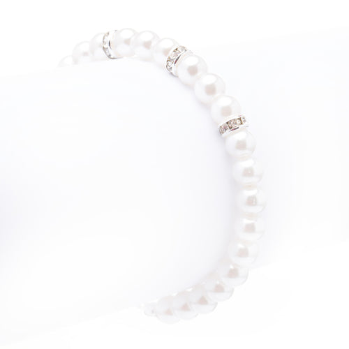 Bridal Wedding Jewelry Crystal Rhinestone Pearl Single Linear Bracelet Silver - Accessoriesforever
