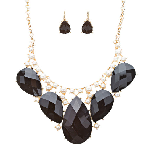 Modern Trendy Chic Bold Teardrop Design Statement Necklace Set  JN174 Black