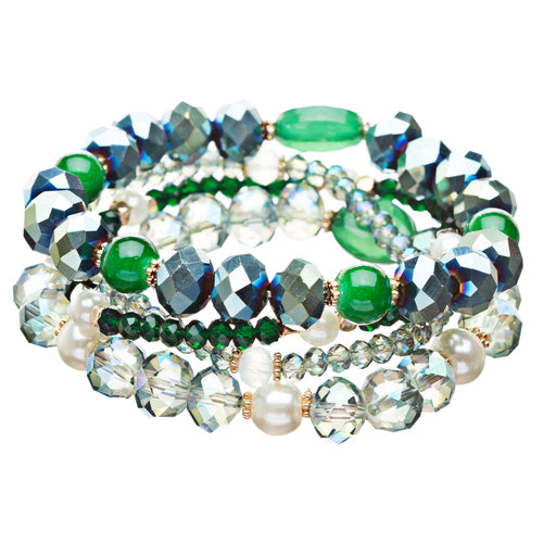 Modern Fashion Crystal Rhinestone Stylish Beaded Stretch Bracelet B420 Green