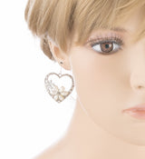 Gorgeous Flower Crystal Rhinestone Fashion Heart Dangle Earrings Silver