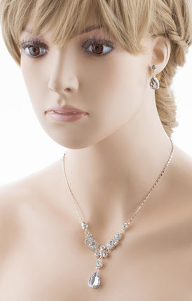 Bridal Wedding Jewelry Crystal Rhinestone Brilliant Design Necklace Earring SV - Accessoriesforever
