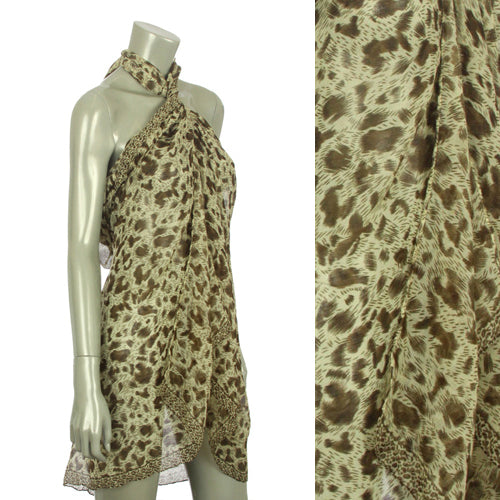Beach Sarong Pareo Shawl Wrap Leopard N Border Camel