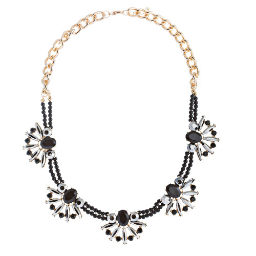 Beautiful Sparkle Crystal Rhinestone Formica Statement Necklace Set Gold Black