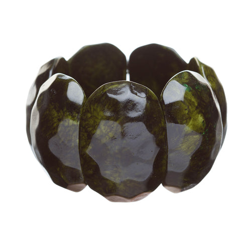 Simple Stylish Trendy Chic Wood Stretch Wide Fashion Bracelet Green