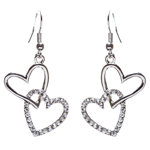 Adorable Chic Valentine Theme Crystal Rhinestone Heart Dangle Earrings E905 SVR