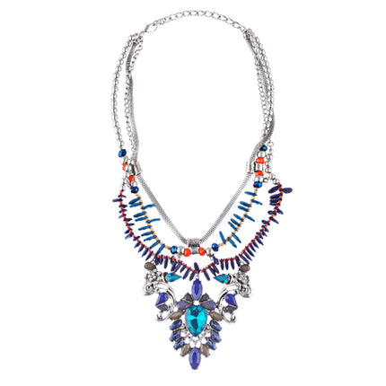 Stunning Magnificent Bead Crystal Rhinestone Statement Necklace Set JN269 SV BL