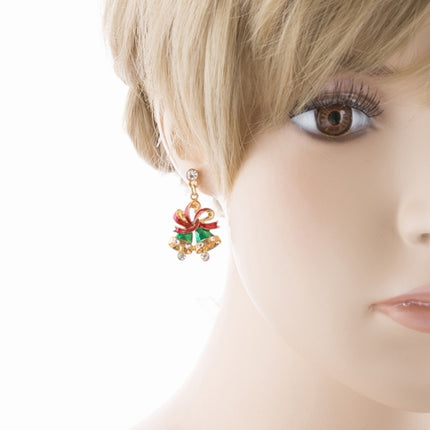 Christmas Jewelry Crystal Rhinestone Twin Bell Holiday Dangle Earrings Green - Accessoriesforever
