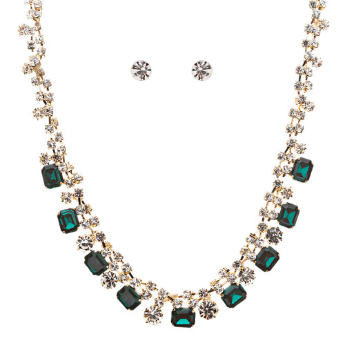 Sparkle Crystal Rhinestone Jewelry Set Beautiful Pattern Necklace J527 Green