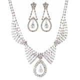 Bridal Wedding Jewelry Set Necklace Earring Crystal Rhinestone Dangle Silver