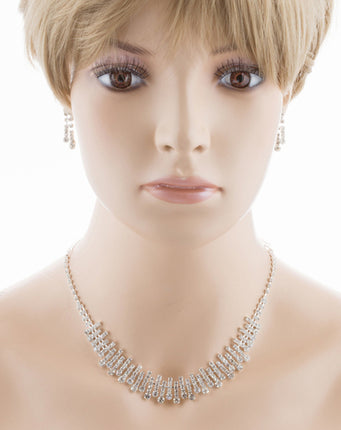 Bridal Wedding Jewelry Set Crystal Rhinestone Chic Trendy Necklace Silver Clear - Accessoriesforever