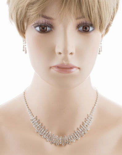 Bridal Wedding Jewelry Set Crystal Rhinestone Chic Trendy Necklace Silver Clear - Accessoriesforever