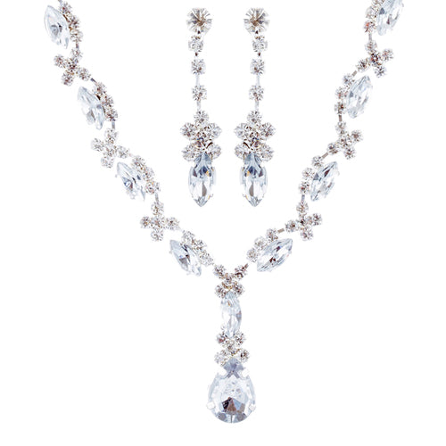 Bridal Wedding Jewelry Set Crystal Rhinestone Patterned Beautiful Necklace SV - Accessoriesforever