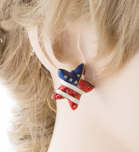 Patriotic American Flag 3D Star Stud Earrings Gold - Accessoriesforever