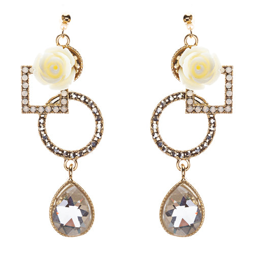 Semiprecious Flower & Crystal Drop Earrings Gold
