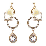 Semiprecious Flower & Crystal Drop Earrings Gold