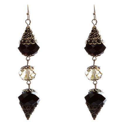 Trendy Fashion Crystal Rhinestone Stylish Pointed Tear Drop Earrings E829 Black - Accessoriesforever