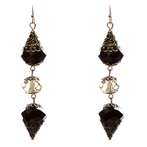 Trendy Fashion Crystal Rhinestone Stylish Pointed Tear Drop Earrings E829 Black - Accessoriesforever