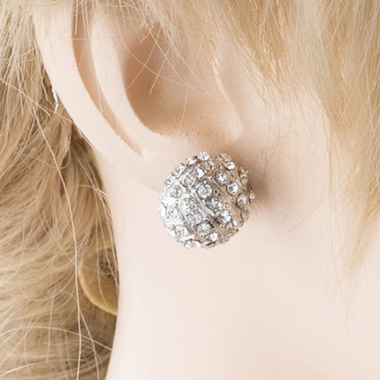 Sport Volleyball Crystal Rhinestone 14mm Drop Stud Fashion Earrings Silver Clear - Accessoriesforever