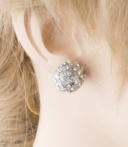 Sport Volleyball Crystal Rhinestone 14mm Drop Stud Fashion Earrings Silver Clear - Accessoriesforever