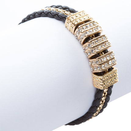 Simple Style Rope Cord Crystal Rhinestone Fashion Bracelet B457 Black Gold - Accessoriesforever